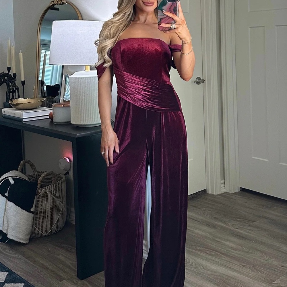 Elegant Burgundy Off-Shoulder Jumpsuit